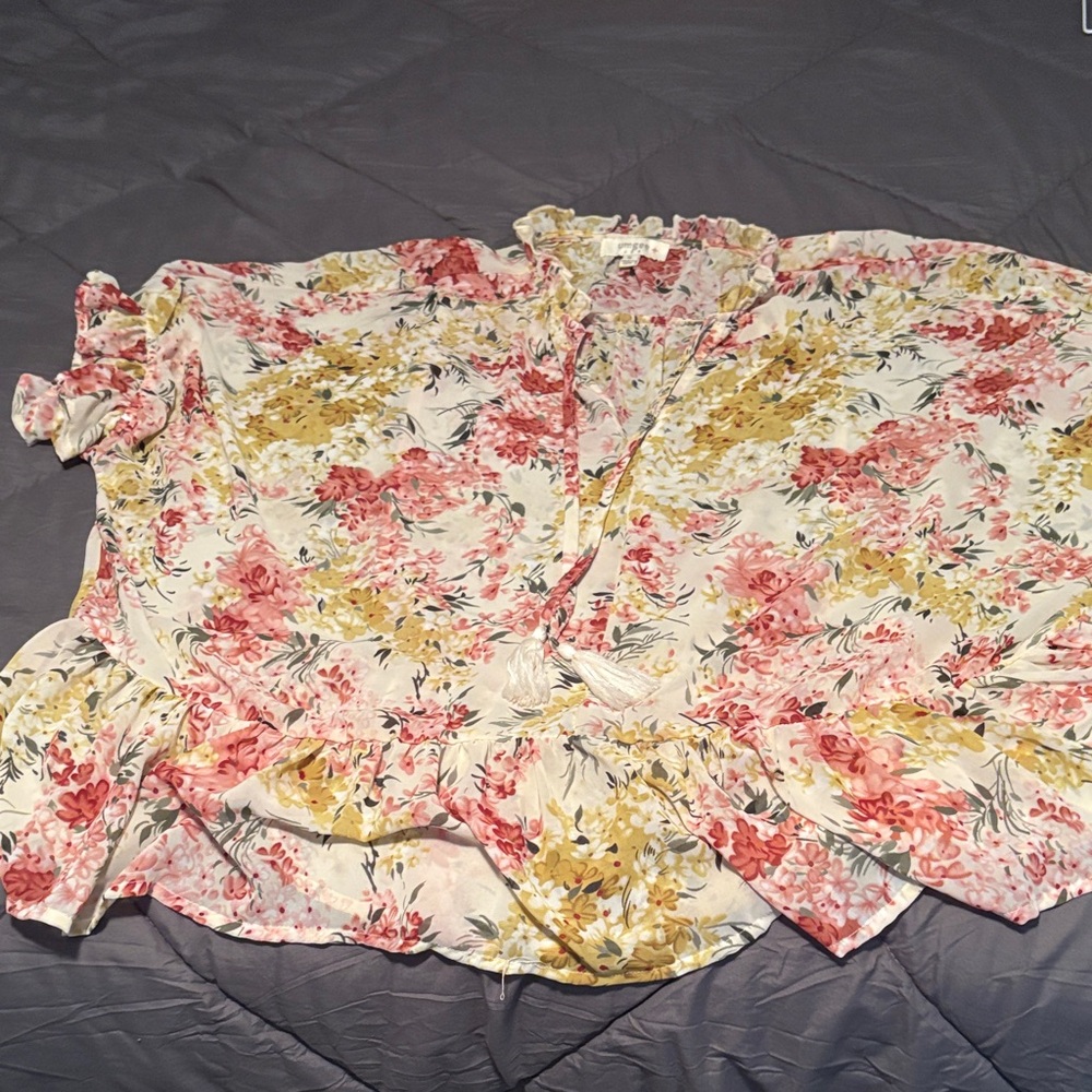 Umgee Floral Blouse - Pink, Yellow, White